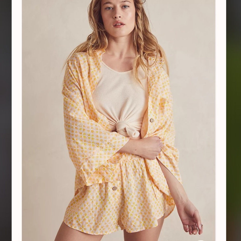 Free People Yellow & Cream Printed Sleep Set
